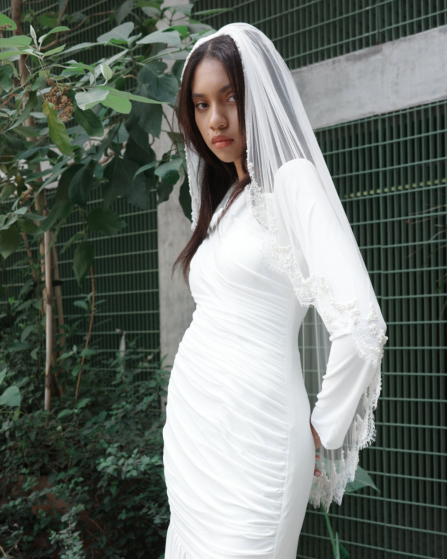 HARPER PEARL BEADED VEIL 40" .- SAMPLE SALE 40%