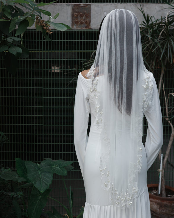 HARPER PEARL BEADED VEIL 40" .- SAMPLE SALE 40%