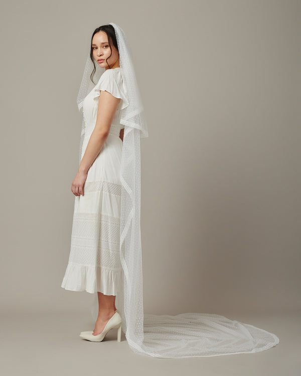 CARMEN DOTTED TULLE LACE VEIL WITH BLUSHER - Ofrenda Studio