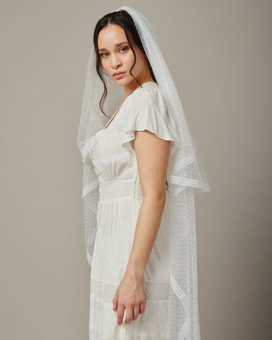CARMEN DOTTED TULLE LACE VEIL WITH BLUSHER - Ofrenda Studio