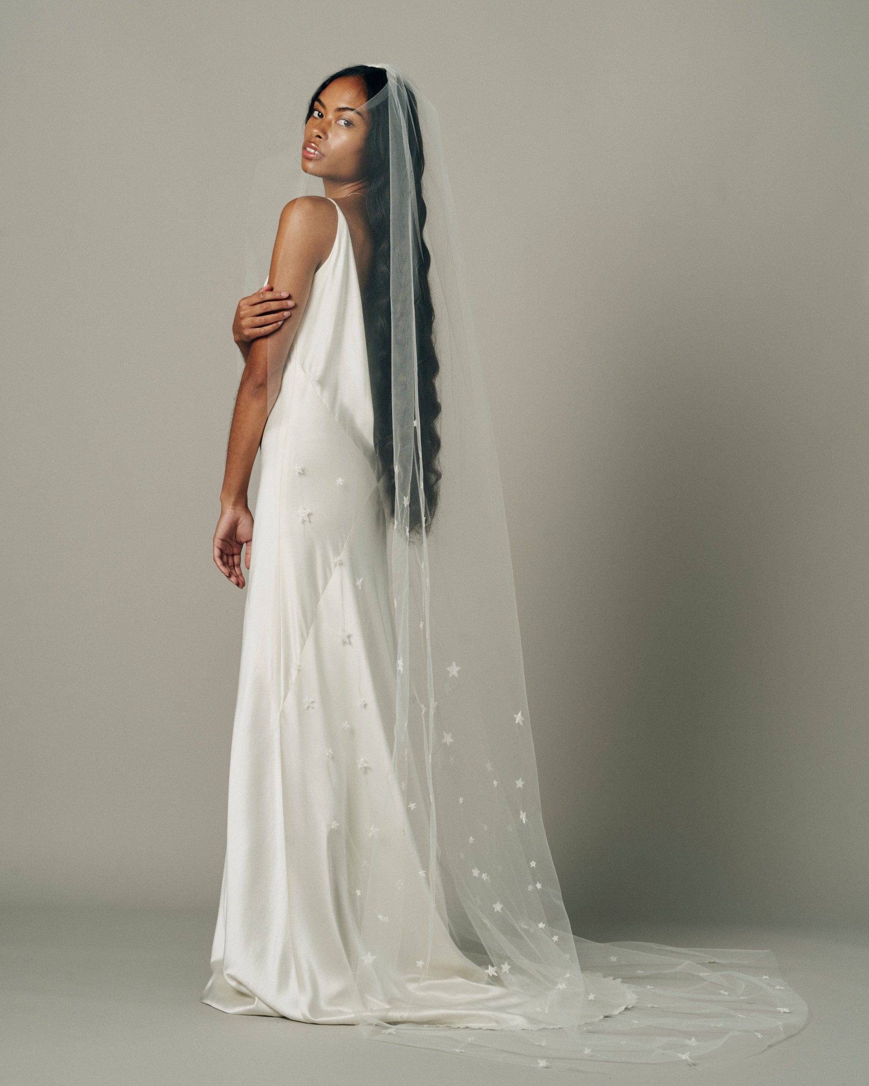 celestial bridal veil, star veil, rhinestones, wedding veil, blusher veil,  crystal dotted veil