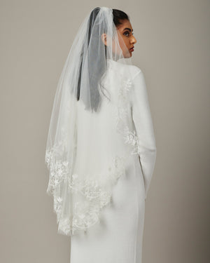 LETICIA EMBROIDERED FLORAL FINGERTIP VEIL - Ofrenda Studio