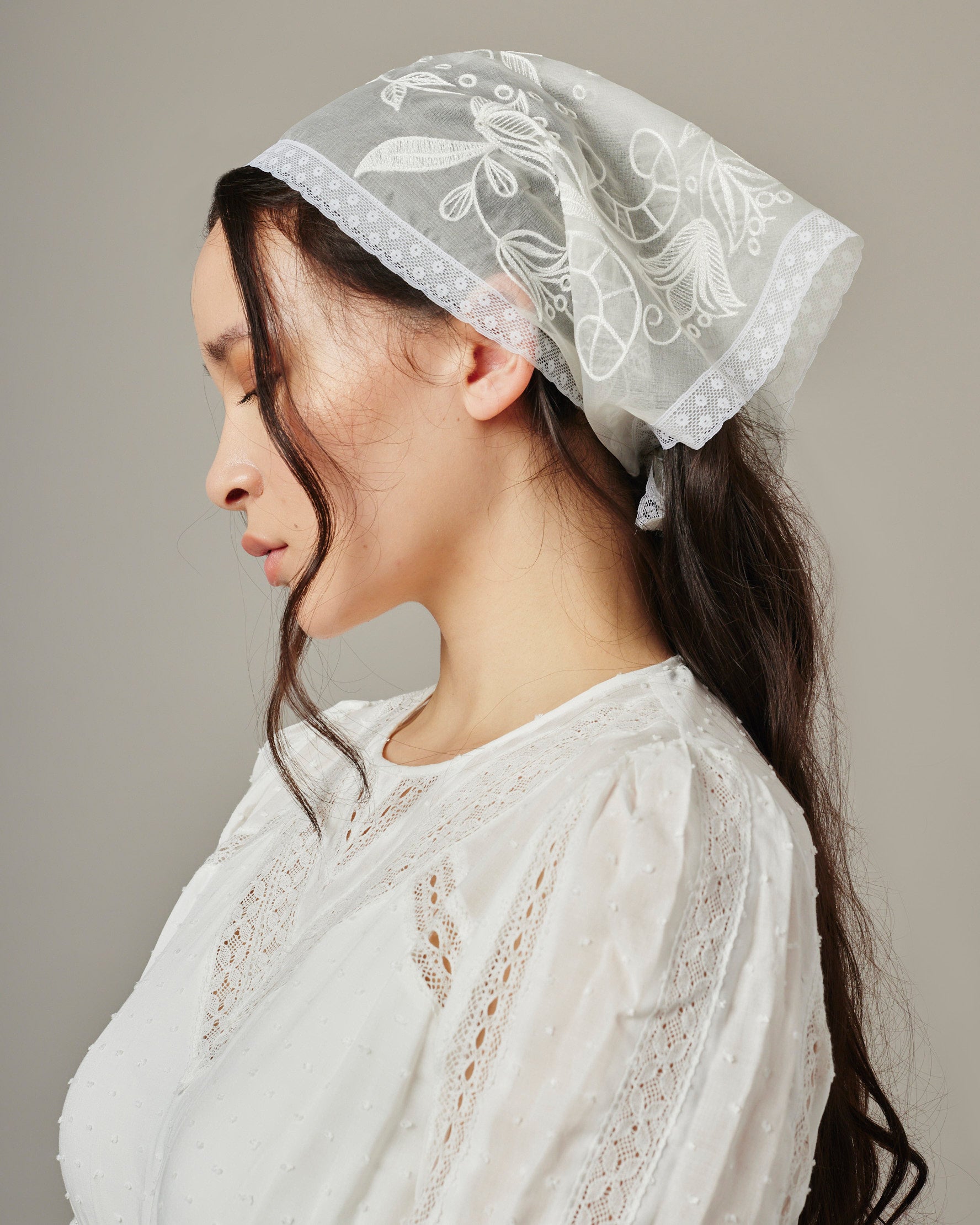 LOLA EMBROIDERED SILK HAIR SCARF - Ofrenda Studio