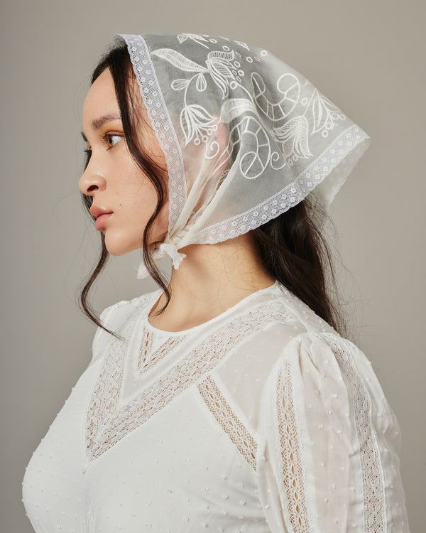 LOLA EMBROIDERED SILK HAIR SCARF - Ofrenda Studio