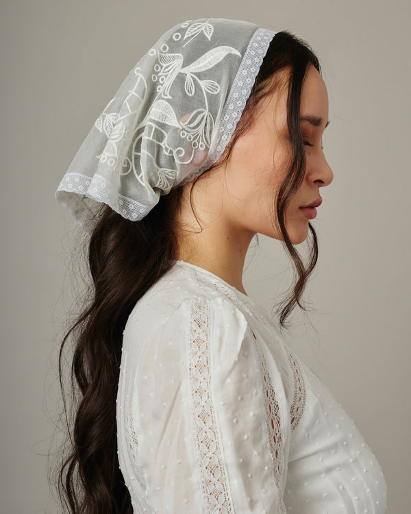 LOLA EMBROIDERED SILK HAIR SCARF - Ofrenda Studio
