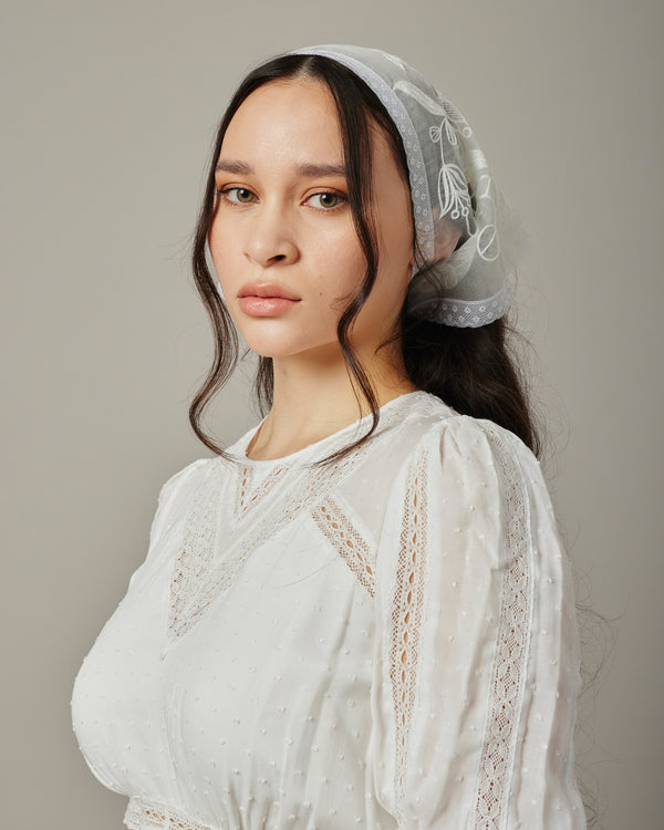 LOLA EMBROIDERED SILK HAIR SCARF - Ofrenda Studio