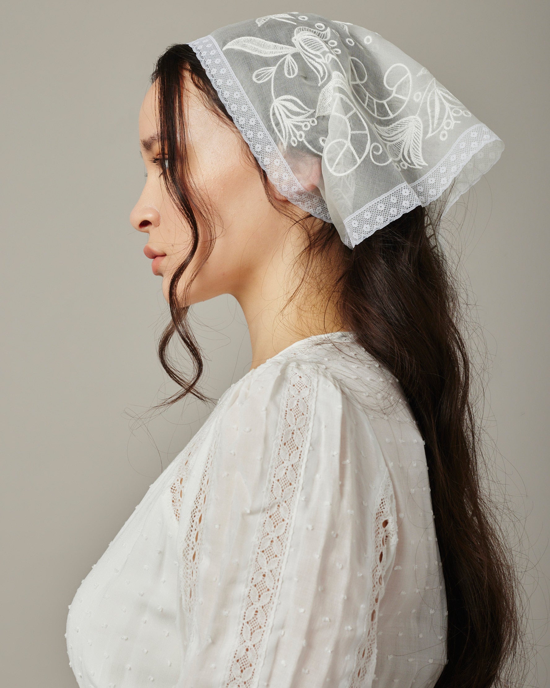 LOLA EMBROIDERED SILK HAIR SCARF - Ofrenda Studio