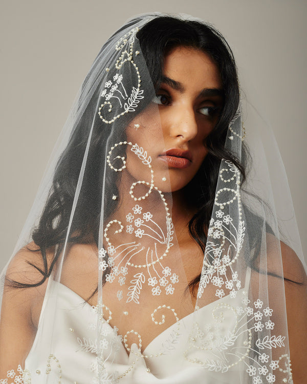 LUCIA EMBROIDERED PEARL VEIL - Ofrenda Studio